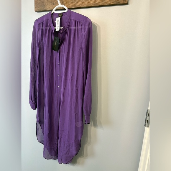 Aritzia Babaton Silk George Purple Sheer Button-Up dress size XS - Picture 4 of 8